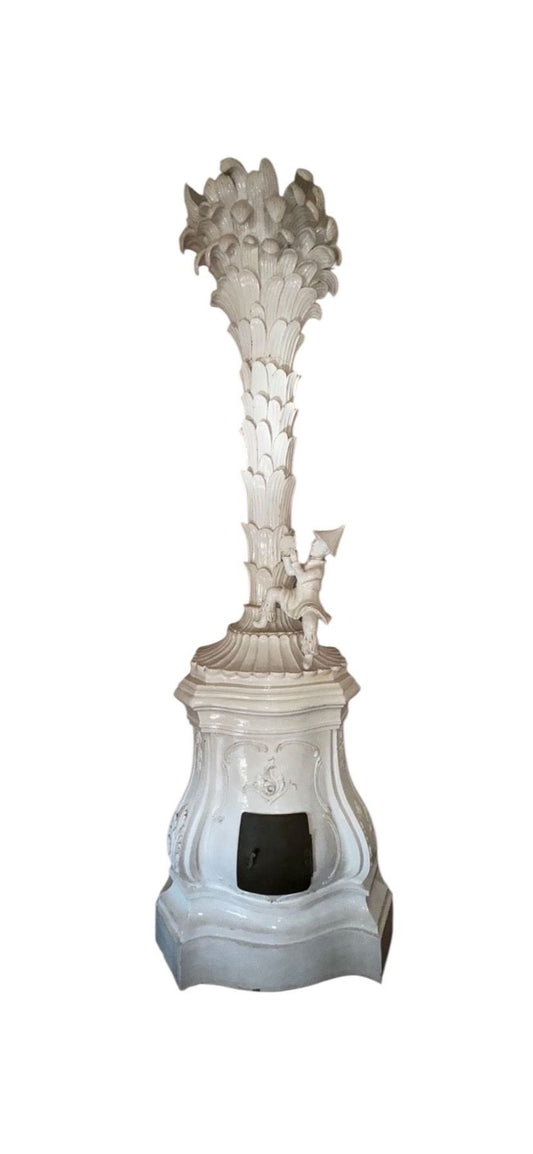 An Italian or Austrian Chinoiserie Off White Glazed Terracotta Stove, 20th Century