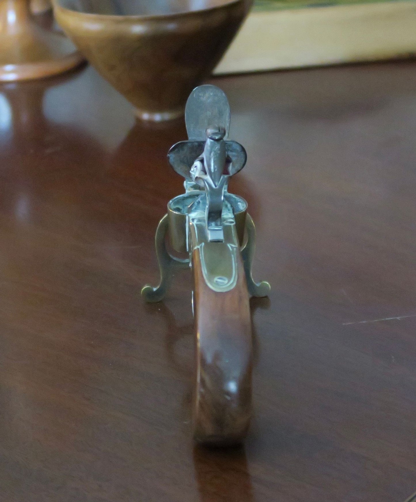 A George III Brass, Iron and Mahogany Flintlock Tinder Pistol