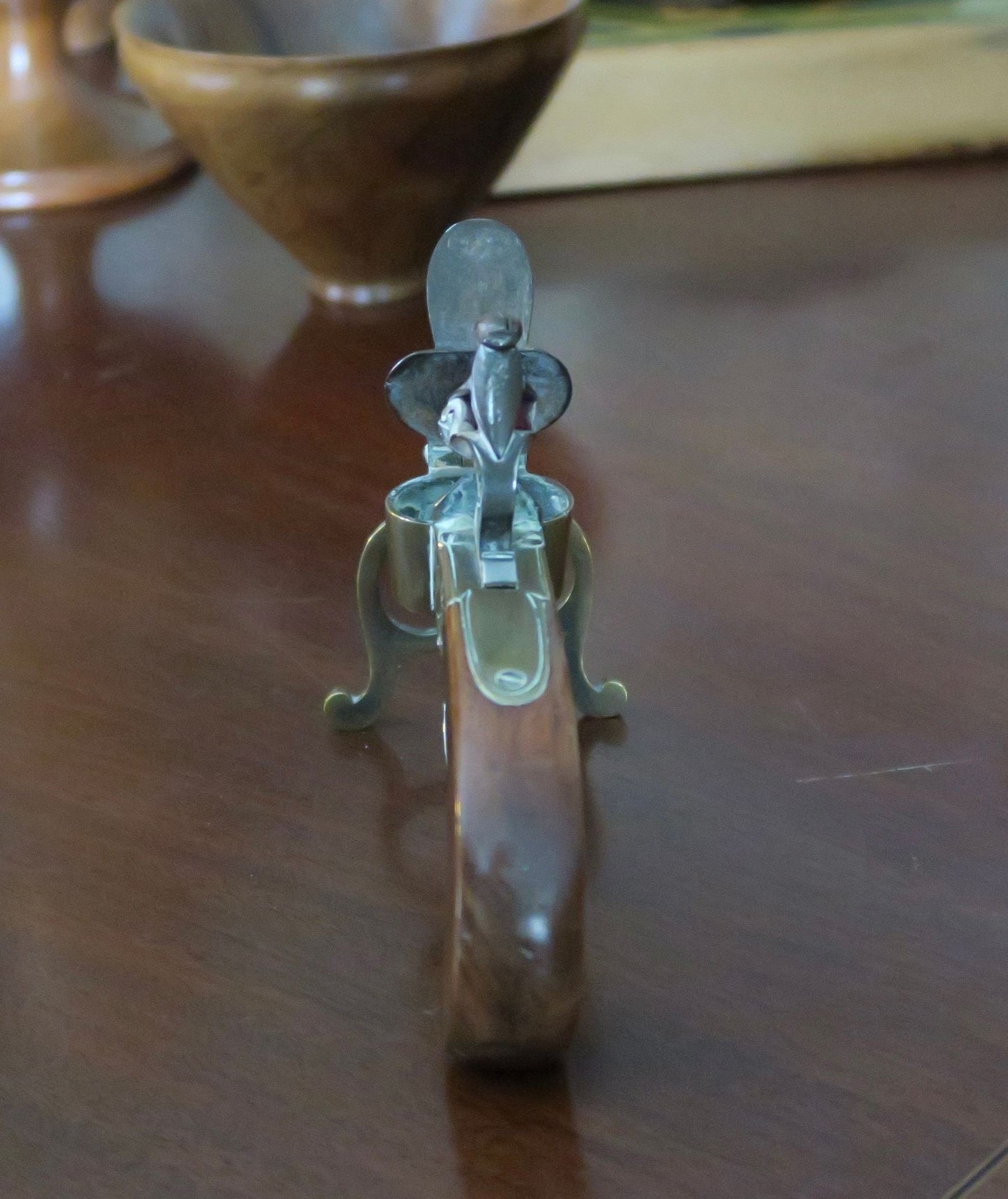 A George III Brass, Iron and Mahogany Flintlock Tinder Pistol