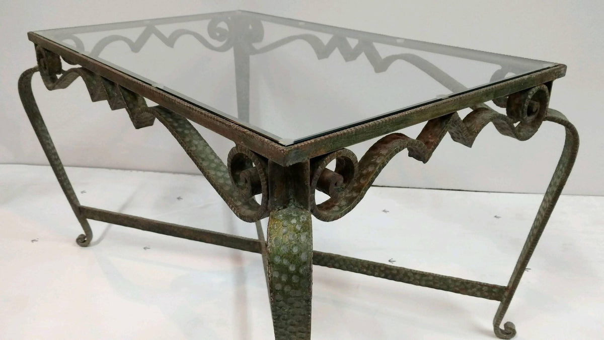 1950s Mid-Century Modern Hammered Wrought Iron Coffee Table