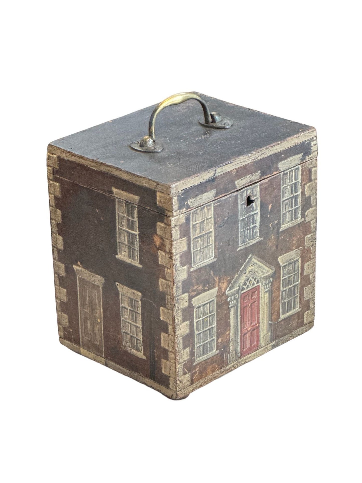 An English Box with Handle painted to look like a Georgian House, Early 19th Century