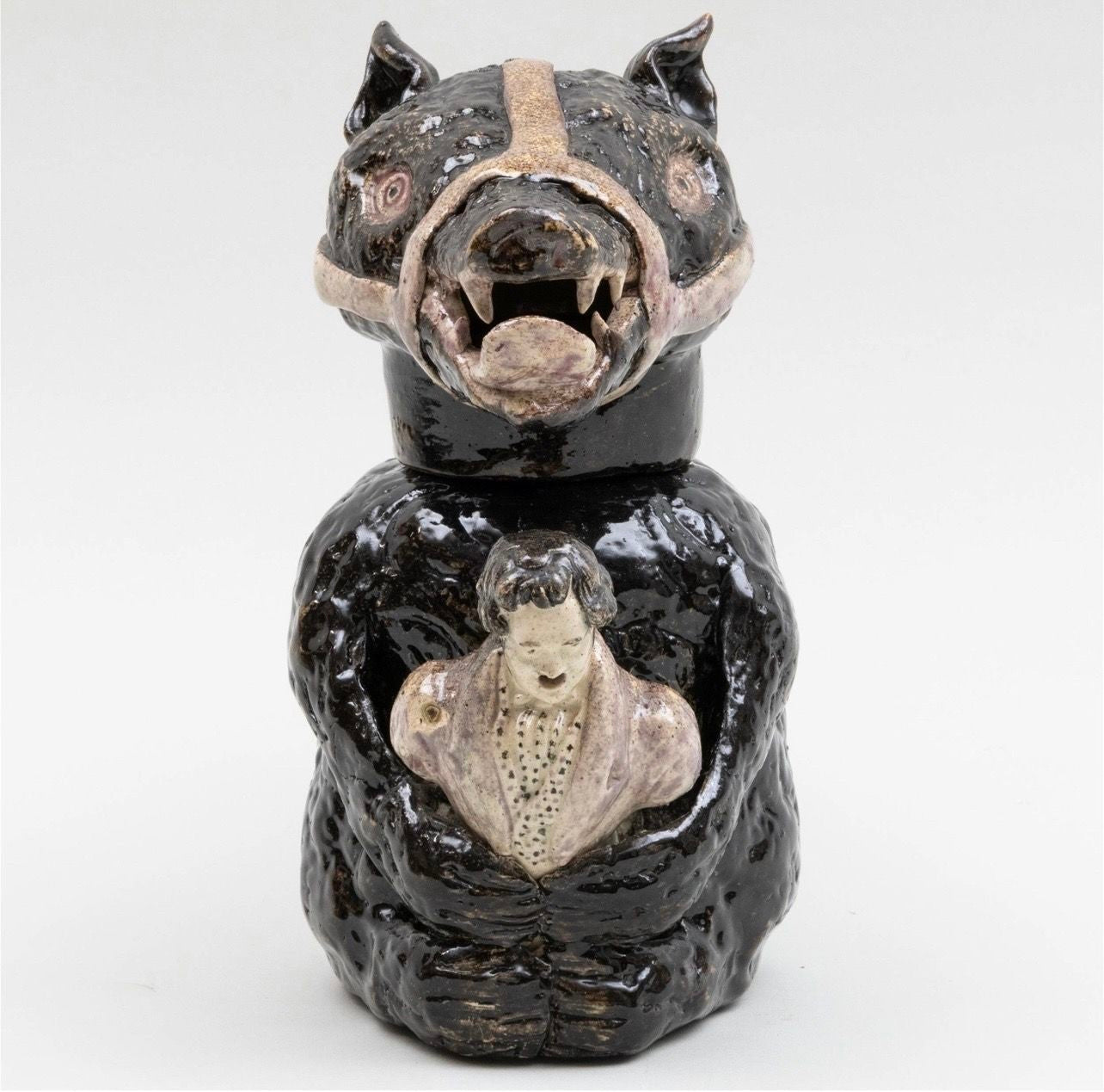 Pearlware Bear Jug and Cover, English, Early 19th Century