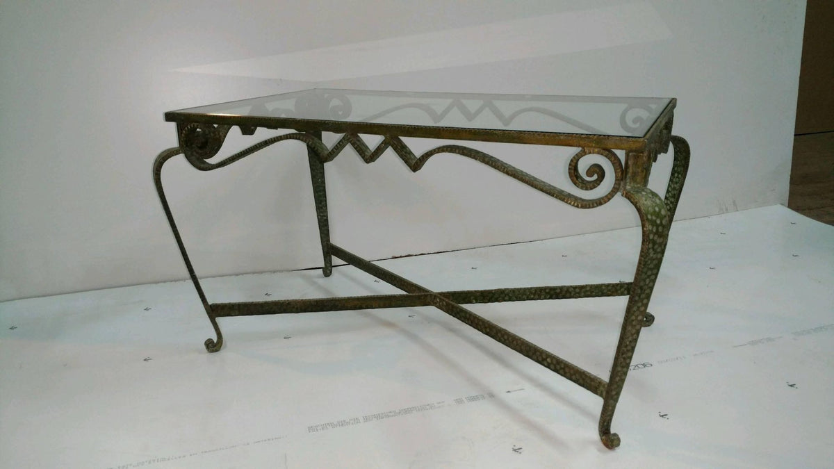 1950s Mid-Century Modern Hammered Wrought Iron Coffee Table