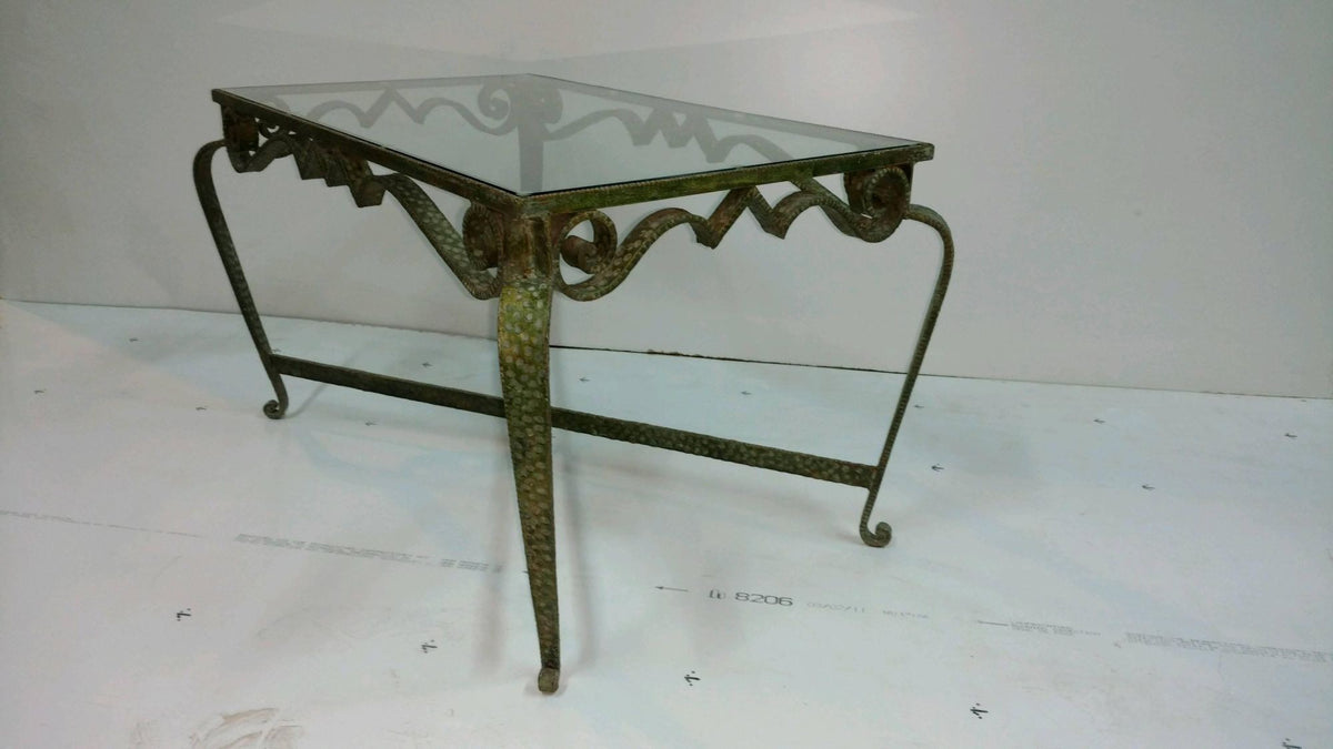 1950s Mid-Century Modern Hammered Wrought Iron Coffee Table