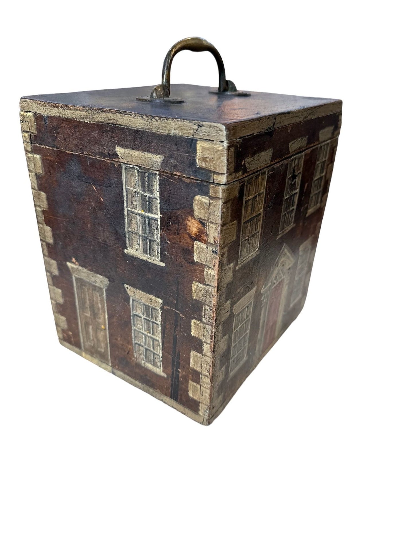 An English Box with Handle painted to look like a Georgian House, Early 19th Century