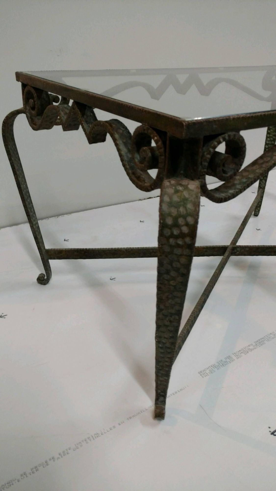 1950s Mid-Century Modern Hammered Wrought Iron Coffee Table