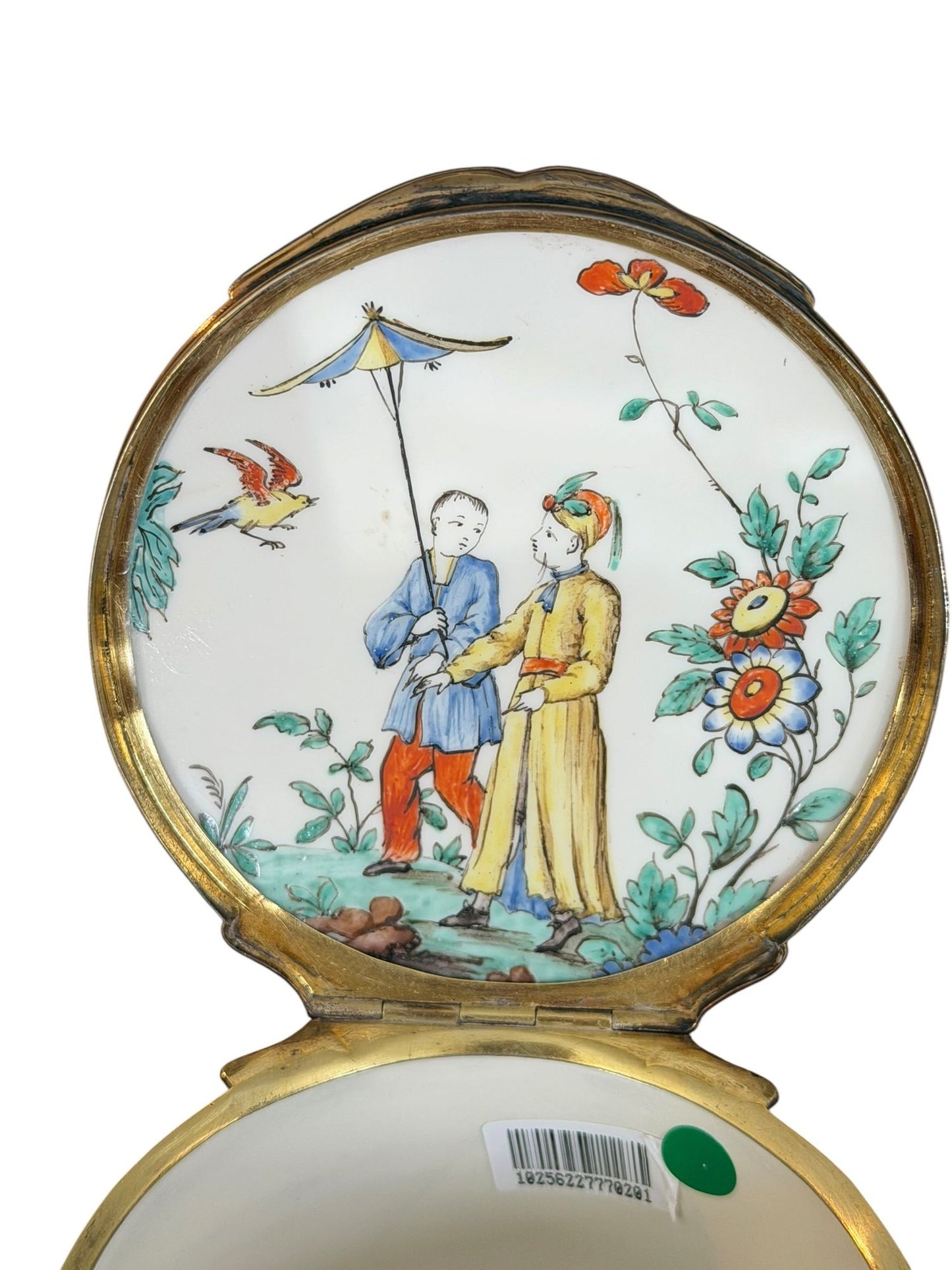A Large Silver-Gilt Mounted Chantilly Soft Past Chinoiserie Circular Snuff Box, circa 1740