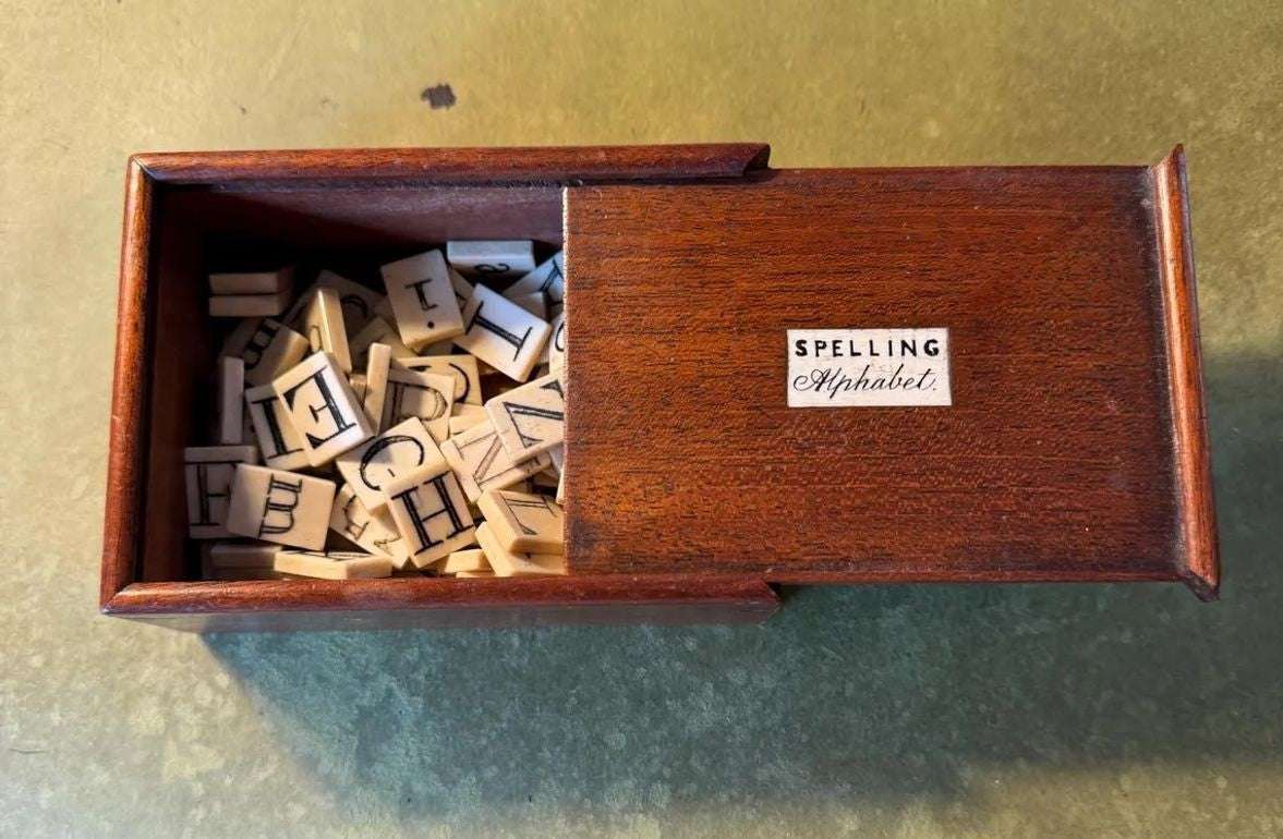 A Mahogany Box with Bone Letters of the Alphabet, Scottish, 19th Century