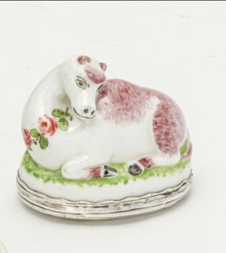 A Mennecy Silver Mounted Soft Paste Porcelain Snuff Box in the form of a Dromedary