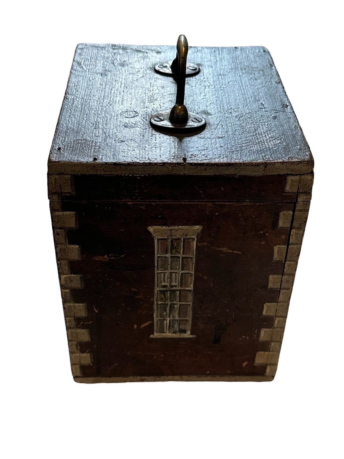 An English Box with Handle painted to look like a Georgian House, Early 19th Century