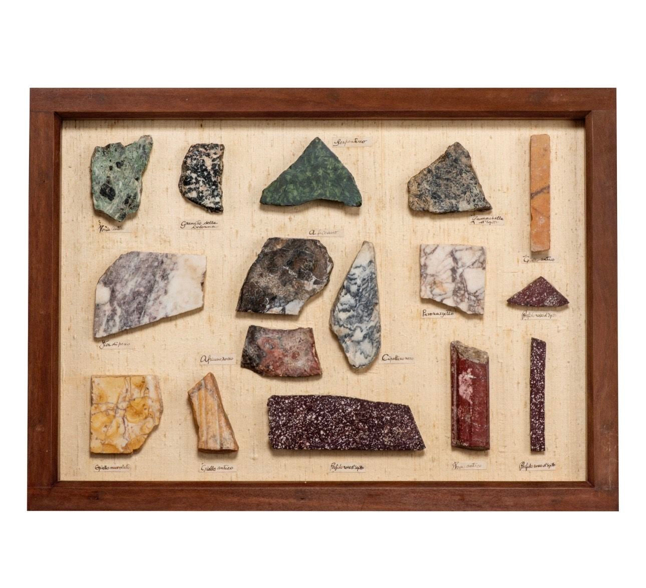 Grand Tour Framed Porphyry and Marble Specimens, 19th Century