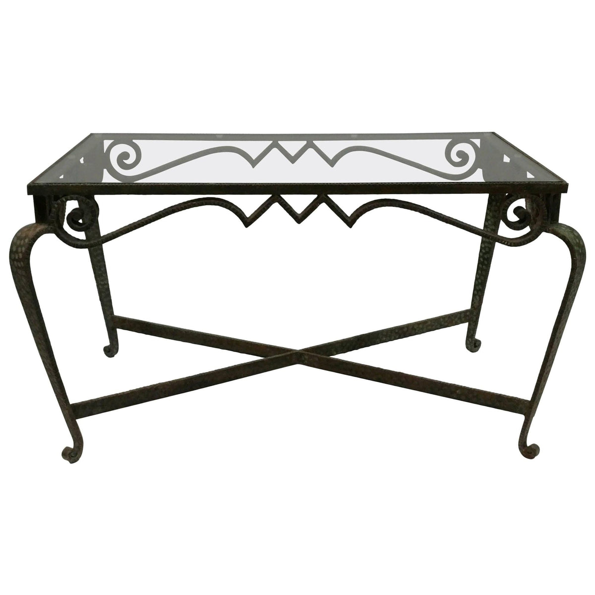 1950s Mid-Century Modern Hammered Wrought Iron Coffee Table