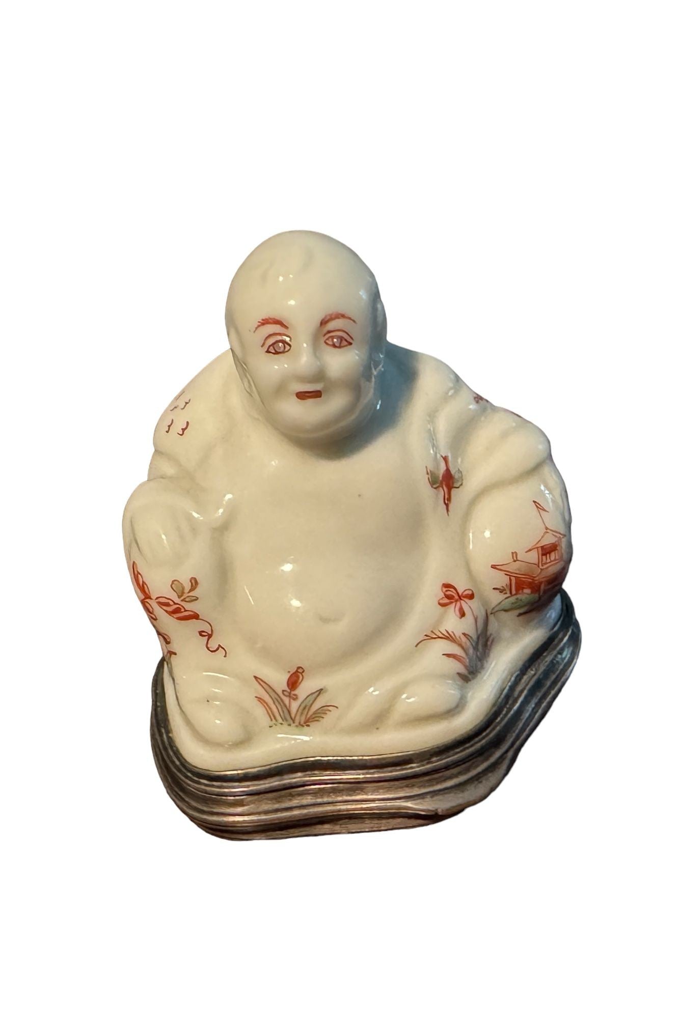 A St. Cloud Silver Mounted Snuff Box depicting a Figure of a Magot, circa 1740