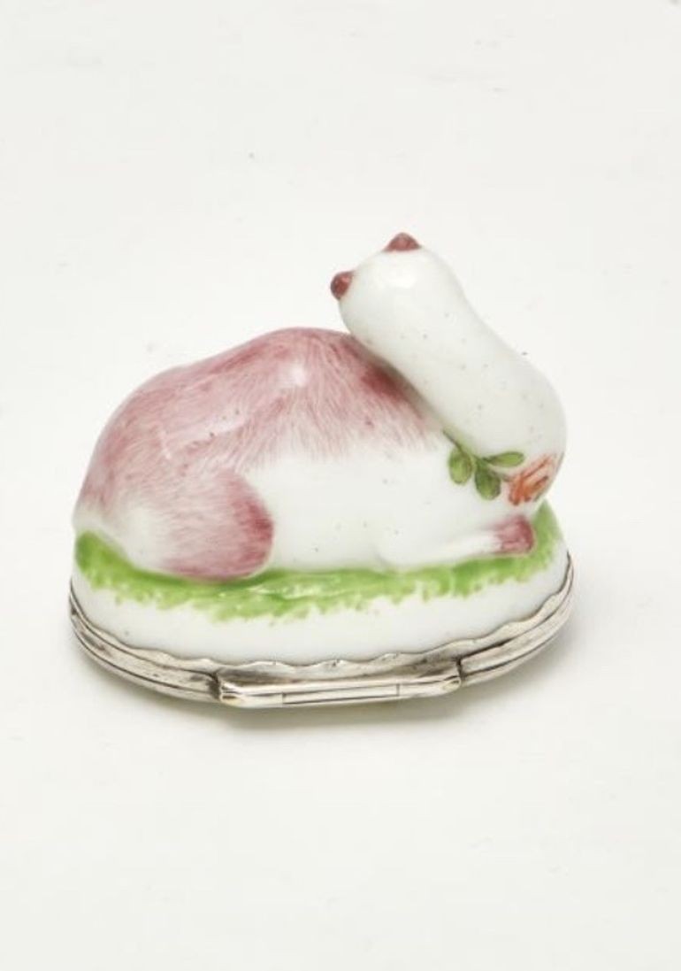 A Mennecy Silver Mounted Soft Paste Porcelain Snuff Box in the form of a Dromedary