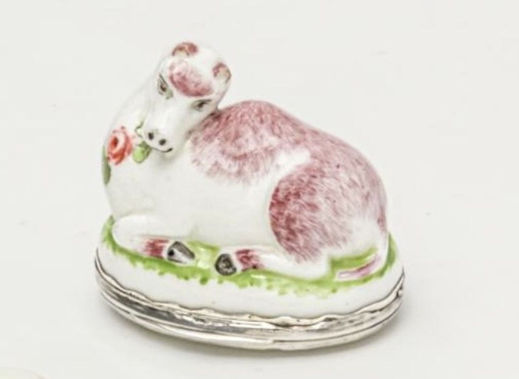 A Mennecy Silver Mounted Soft Paste Porcelain Snuff Box in the form of a Dromedary