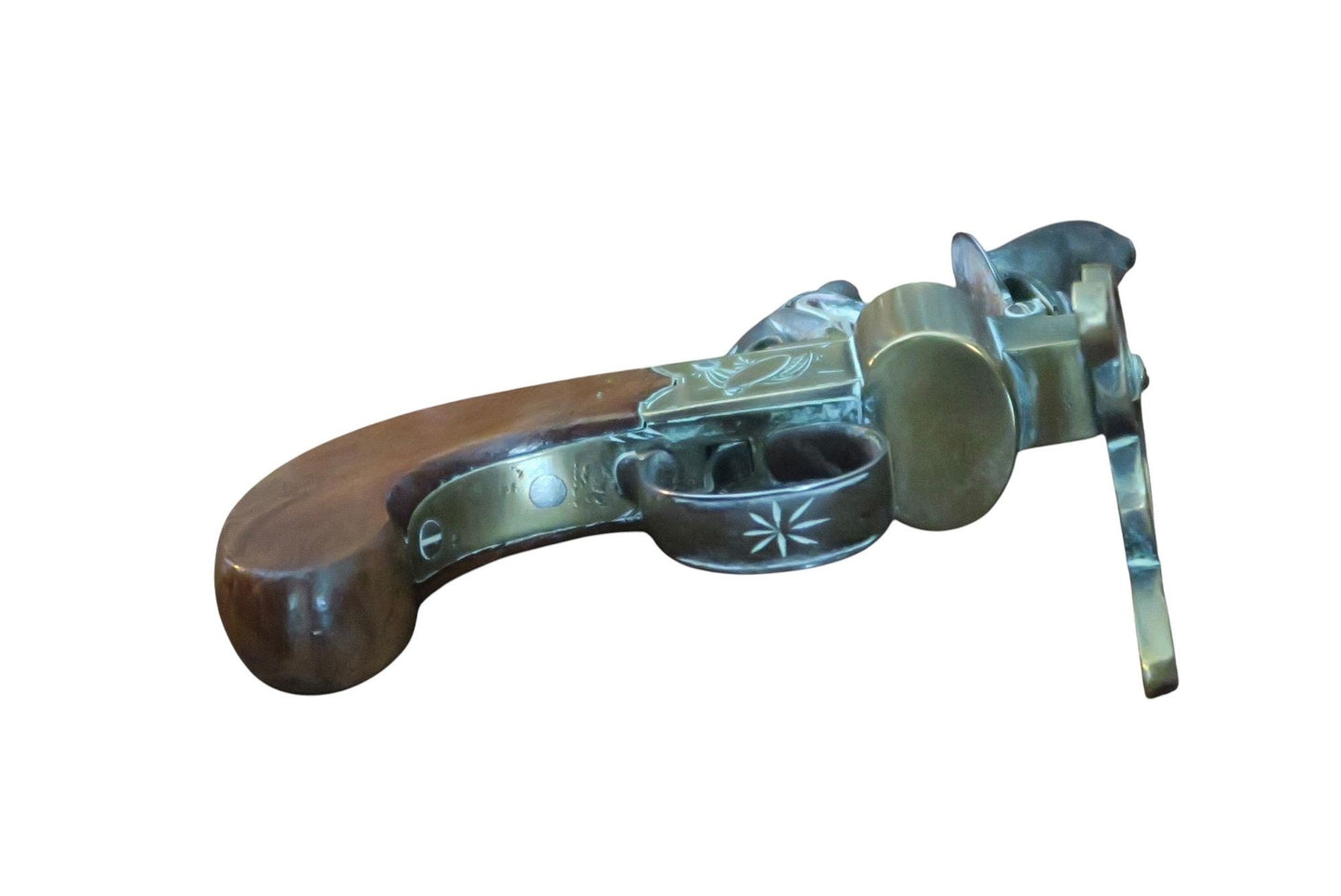 A George III Brass, Iron and Mahogany Flintlock Tinder Pistol