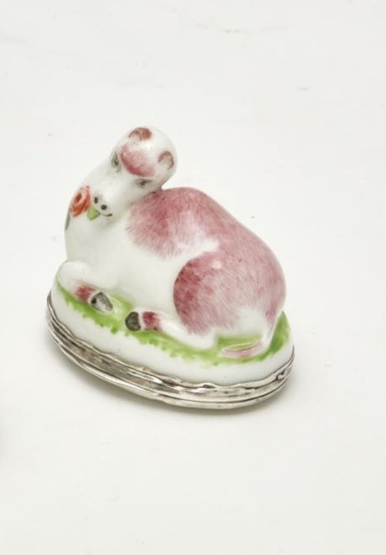 A Mennecy Silver Mounted Soft Paste Porcelain Snuff Box in the form of a Dromedary