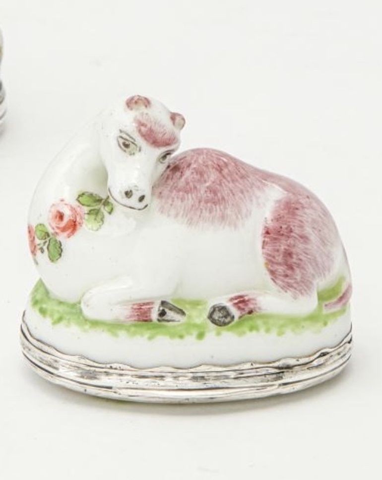 A Mennecy Silver Mounted Soft Paste Porcelain Snuff Box in the form of a Dromedary