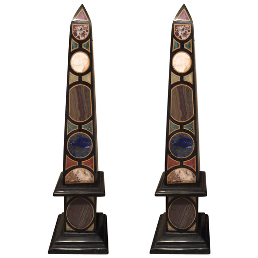Vintage Pair of Marble Specimen Obelisks, after Mongiardino