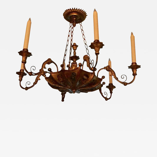 Continental Painted and Giltwood Six-Light Chandelier, 19th Century