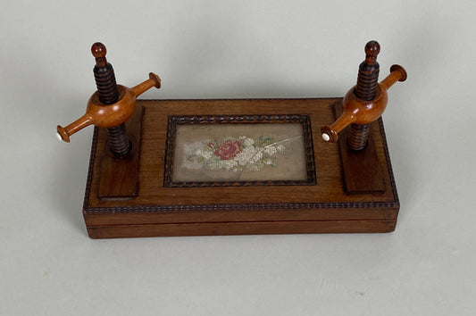 A Victorian Wood and Needlepoint Flower Press