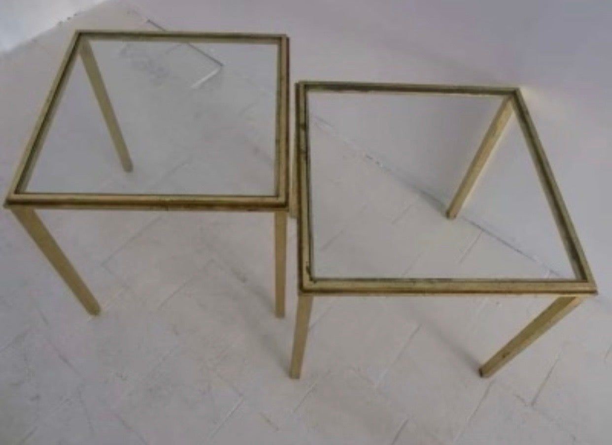 Attributed to Thibier, Pair of French Gilded Iron Side Tables, 1960's