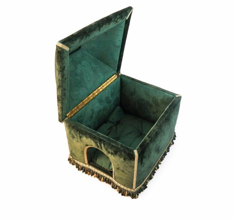 Baroque Style Green Upholstered Dog House, French, 20th Century