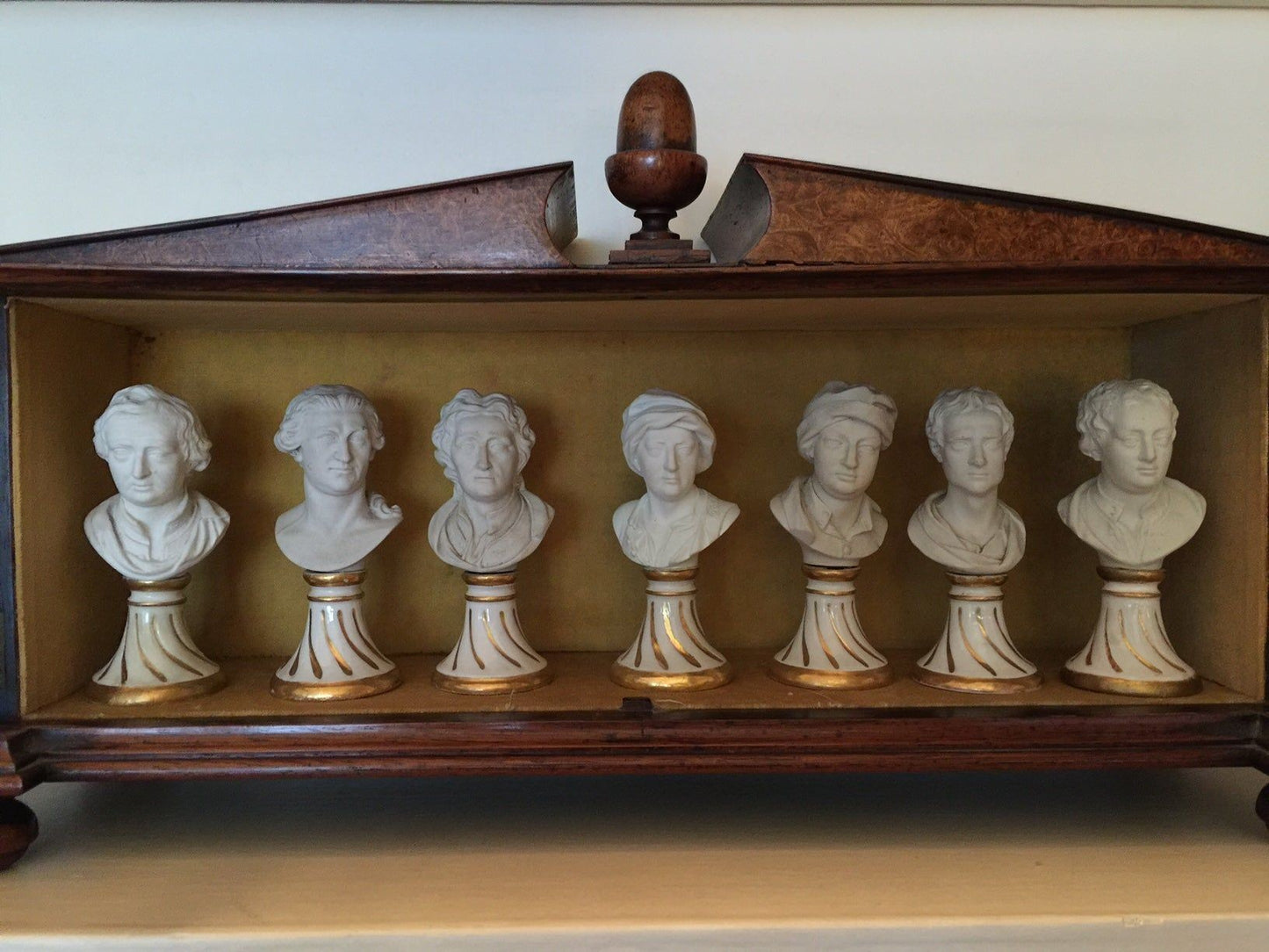 Seven Miniature Furstenberg Biscuit Porcelain Busts of English Men of Letters