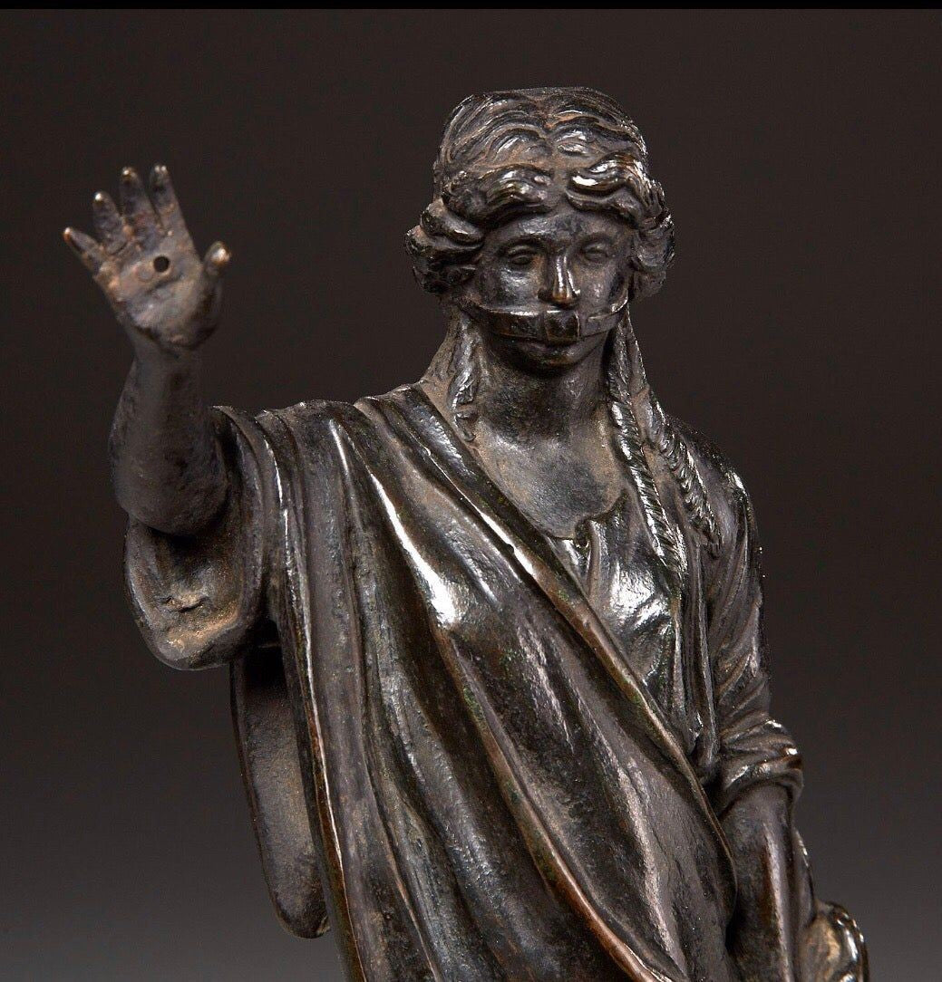 Continental Bronze Figure of Gagged Justice, 18th Century