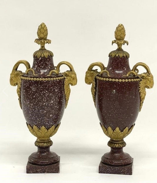 A Pair of Louis XVI Style Ormolu Mounted Porphyry Vases, 19th Century