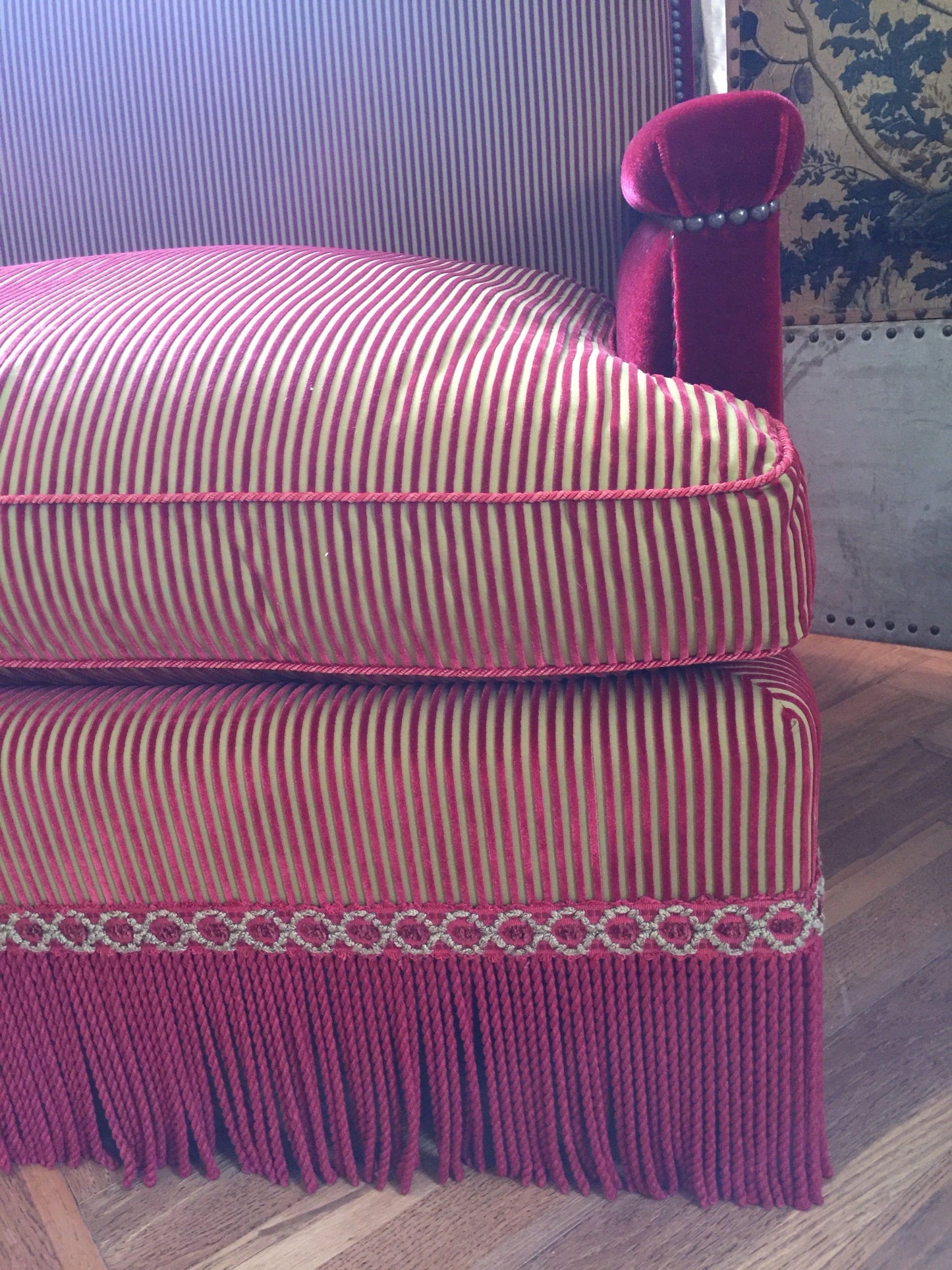Pair of Mohair and Silk Striped Sofas