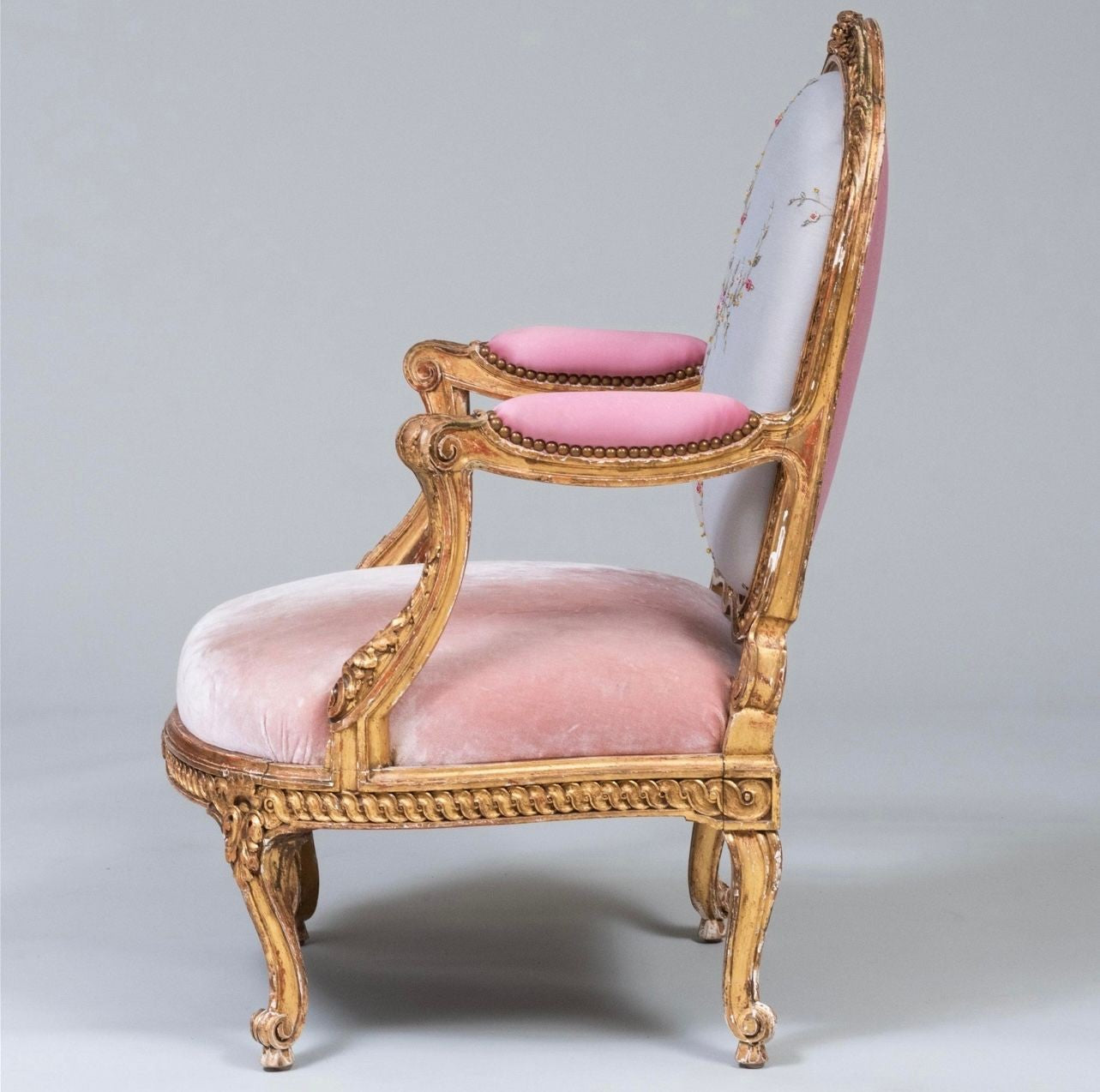 A Louis XV Style Carved Giltwood Armchair, 19C