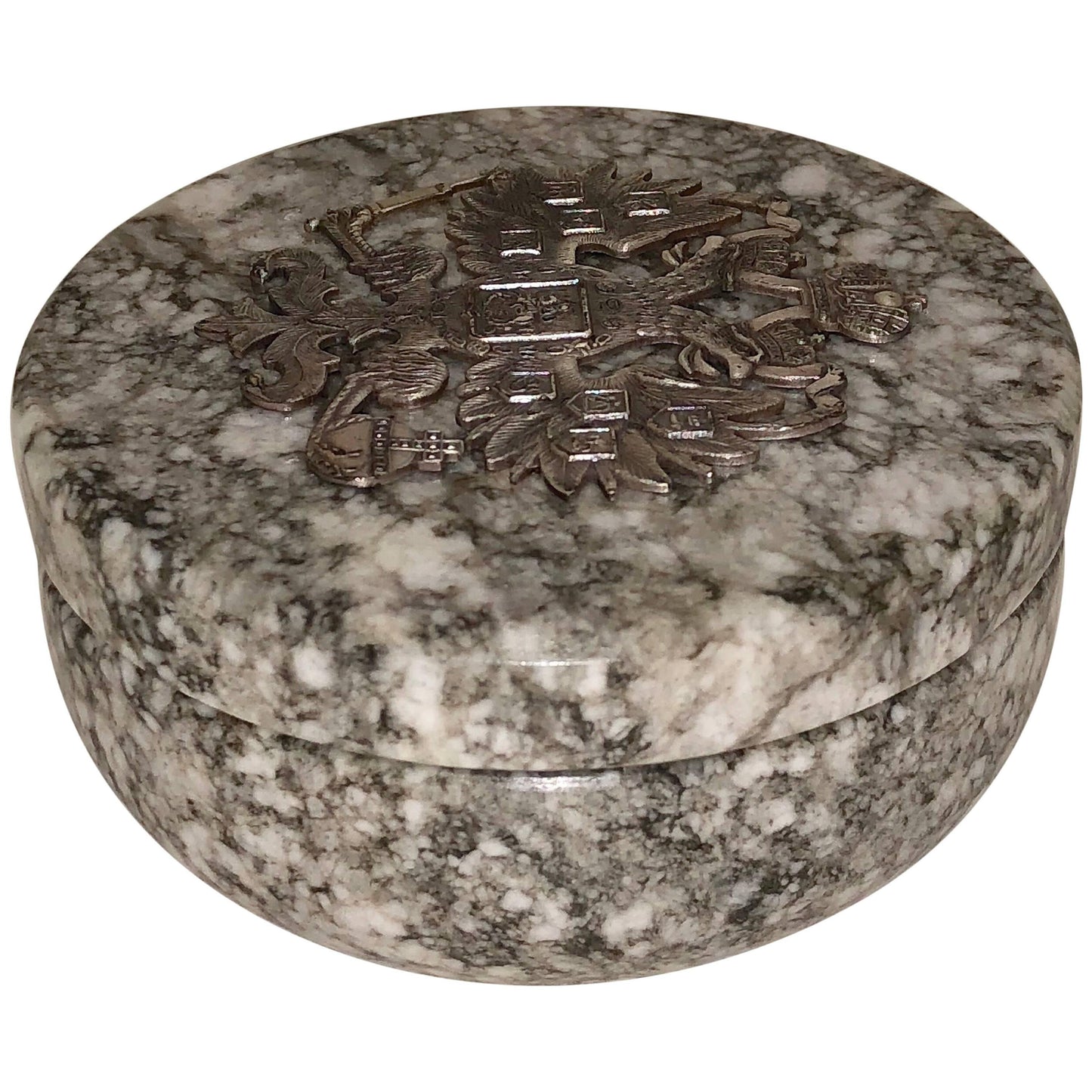 Russian Tiger Skin Marble Round Box, Early 20th Century